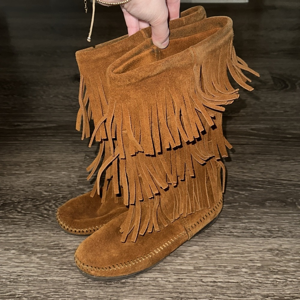 Minnetonka 3 Layer Fringe Moccasin Boots - image 2
